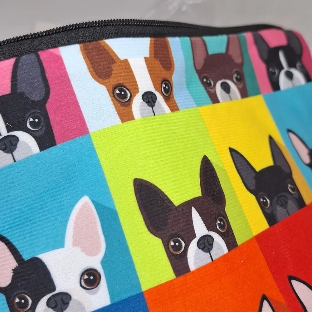 French bulldog bag cosmetic case zipper color block pouch